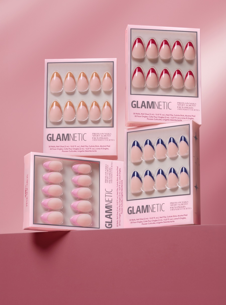 Glamnetic press-on nails in pink branded packaging